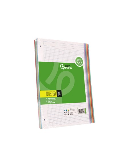 Recambio liderpapel a4 200+50 hojas 90gr cuadro 5mm 4 taladros bandas de 5 colores