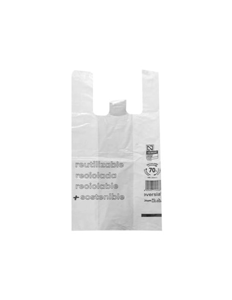 Bolsa camiseta reciclada 70% blanca 50 mc 30x40 cm apta legislacion de bolsas 2021