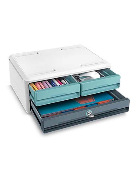 Fichero cajones de sobremesa cep moov up reciclado 80% con cerradura 3 cajones color azul/gris 275x369x146 mm