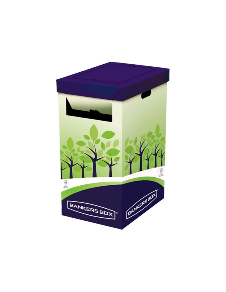 Contenedor papelera reciclaje fellowes carton doble 100% reciclado montaje manual entrada superior 69 litros