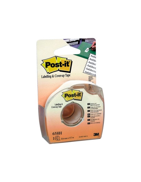 Cinta adhesiva post-it para ocultar y etiquetar 6 lineas 18 m x 25 mm en portarrollo
