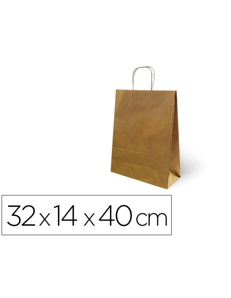Bolsa kraft basika natural reciclado 90 gr asa retorcida tamaño \"l\" 320x140x400 mm