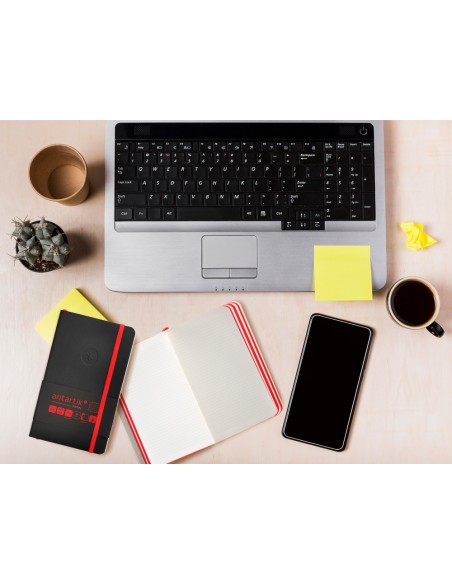 Cuaderno con gomilla antartik notes tapa blanda a6 cuadricula negro y rojo 100 hojas 80 gr fsc