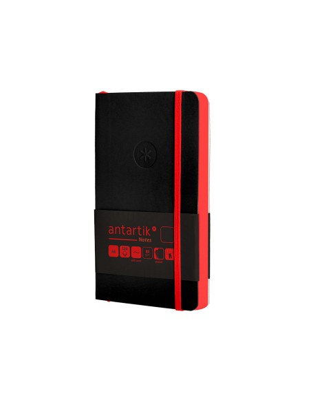 Cuaderno con gomilla antartik notes tapa blanda a6 hojas lisas negro y rojo 100 hojas 80 gr fsc