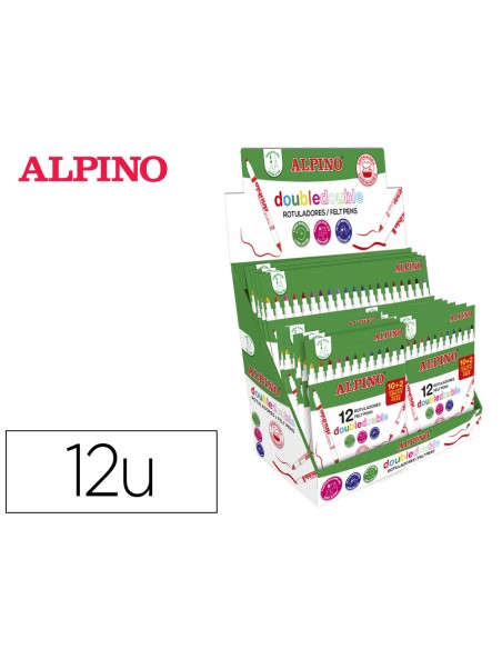 Rotulador alpino doble doble punta gruesa y punta fina expositor con 12 estuches 10+2y 6 estuches de 20+4