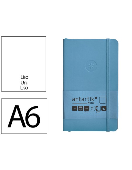 Cuaderno con gomilla antartik notes tapa blanda a6 hojas lisas azul claro 100 hojas 80 gr fsc