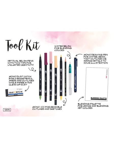 Set watercoloring tombow floral 9 piezas