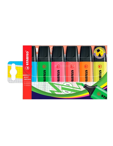 Rotulador stabilo boss fluorescente 70 estuche de 6 unidades colores surtidos