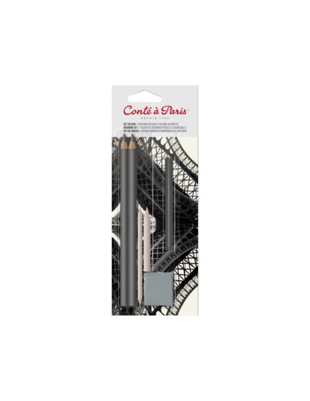 Set de dibujo conte a paris blister de 2 lapices 2h/6b + 1 barra carbon comprimido + 2 difuminos + 1 goma miga pan
