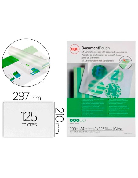 Bolsa de plastificar gbc din a4 125 mc acabado brillo caja de 100 unidades