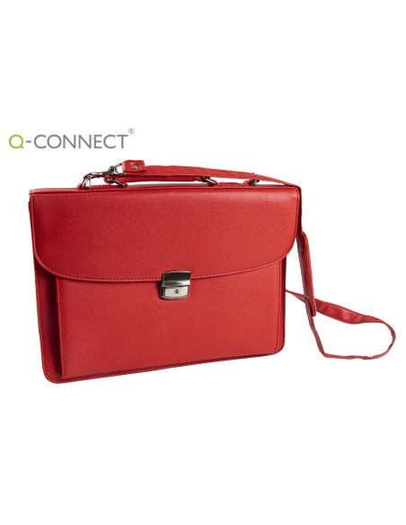 Cartera portadocumentos q-connect con correa cierre metalico y departamentos interiores color rojo 390x280