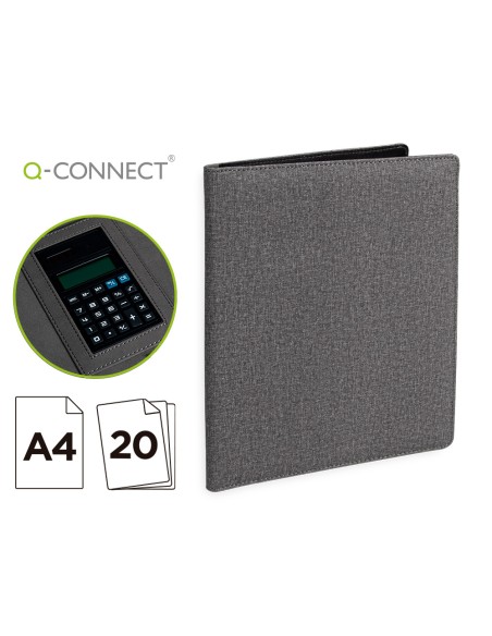 Carpeta portafolios q-connect a4 con calculadora bloc 20 hojas y departamentos interiores color gris 250x315