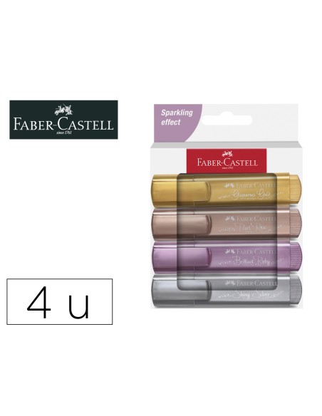 Rotulador faber castell fluorescente textliner 46 metalico estuche de 4 unidades colores surtidos