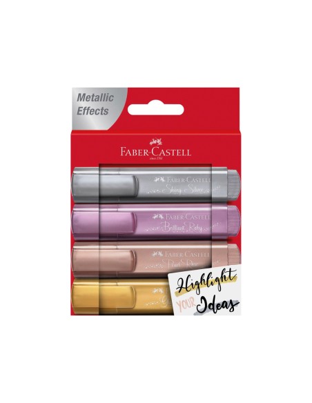 Rotulador faber castell fluorescente textliner 46 metalico estuche de 4 unidades colores surtidos