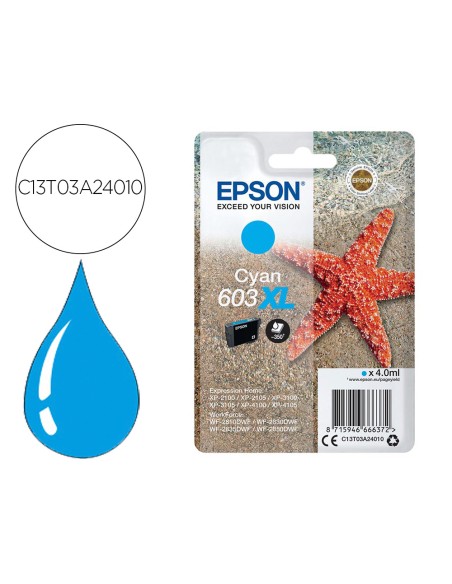Ink-jet epson 603xl xp-2100 / 2105 / 3100 / 4100 / wf-2810 / 2830 / 2835 / 2850 cian 350 paginas