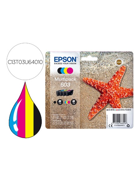 Ink-jet epson 603 xp-2100 / 2105 / 3100 / 4100 / wf-2810 / 2830 / 2835 / 2850 multipack 4 colores negro