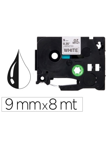 Cinta q-connect tze-221 blanco-negro 9mm...