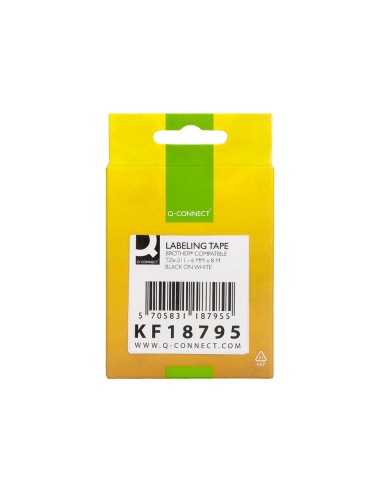 Cinta q-connect tze-211 blanco-negro 6mm...