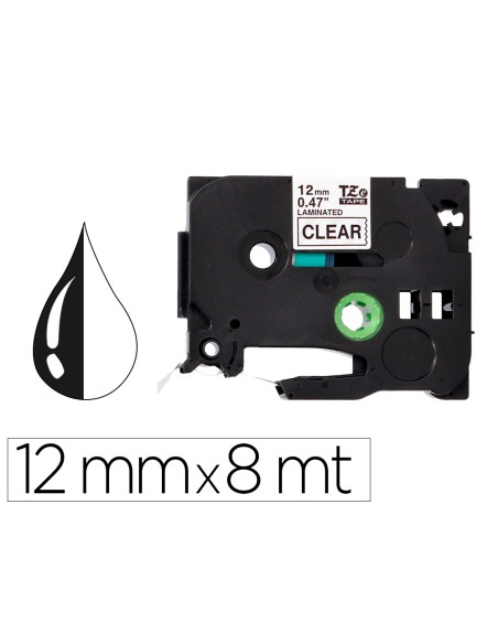 Cinta q-connect tze-131 transparente-negro 12mm longitud 8 m