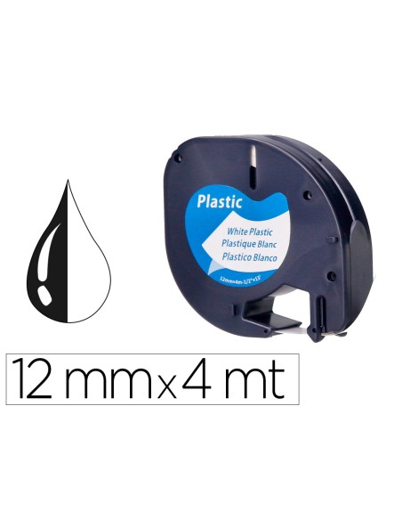 Cinta q-connect 12 mm x 4 m negro-blanco perla para maquina letratag