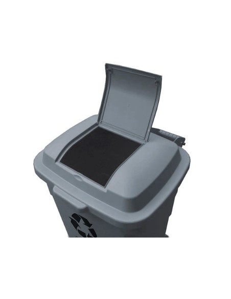 Papelera contenedor q-connect plastico con tapadera 240l color gris 1040x610x610 mm con ruedas