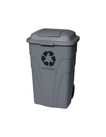 Papelera contenedor q-connect plastico con tapadera 240l color gris 1040x610x610 mm con ruedas