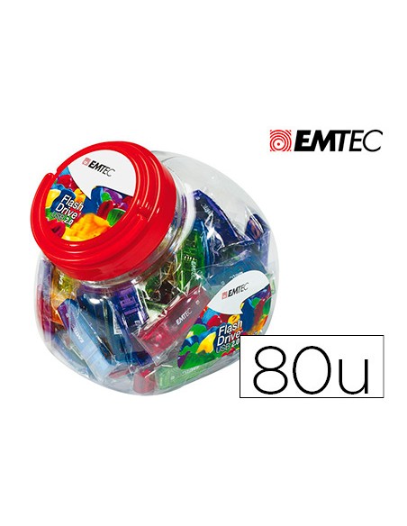 Memoria usb emtec flash 32gb 2.0 bombonera 80 unidades colores surtidos