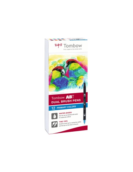 Rotulador tombow abt dual brush acuarelable doble punta fina/pincel estuche de 12 unidades colores primarios