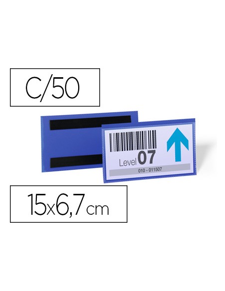 Funda durable magnetica 150x67 mm plastico azul ventana transparente pack de 50 unidades