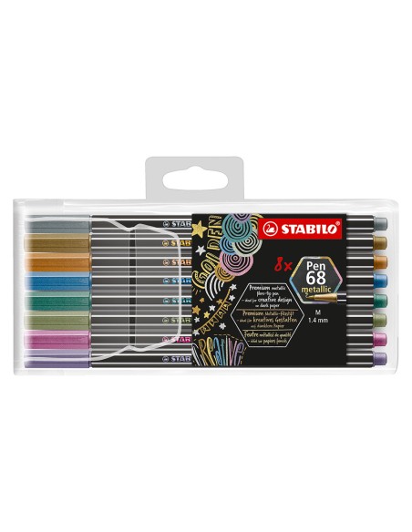 Rotulador stabilo punta de fibra pen 68 metallic estuche plastico de 8 unidades colores surtidos