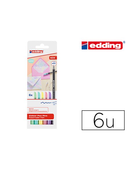 Rotulador edding punta fibra 1200 pastel punta redonda 1 mm estuche de 6 unidades colores surtidos