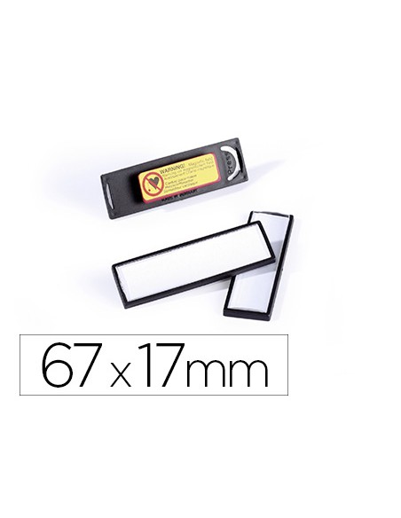 Identificador portanombre clip card durable pvc con iman y efecto lupa color negro 67x17 mm