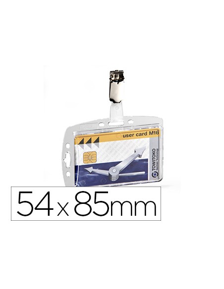 Identificador con pinza durable acrilico horizontal para pases de seguridad 54x85 mm