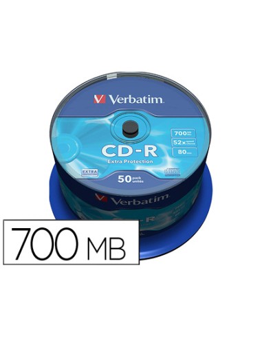 Cd-r verbatim capacidad 700mb velocidad 52x 80...