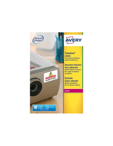 Etiqueta adhesiva avery poliester super adherente blanca 45,7x25,4 mm laser pack de 800 unidades