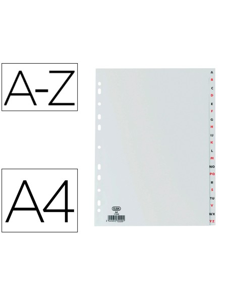 Separador alfabetico elba plastico 120 mc folio 16 taladros a-z gris