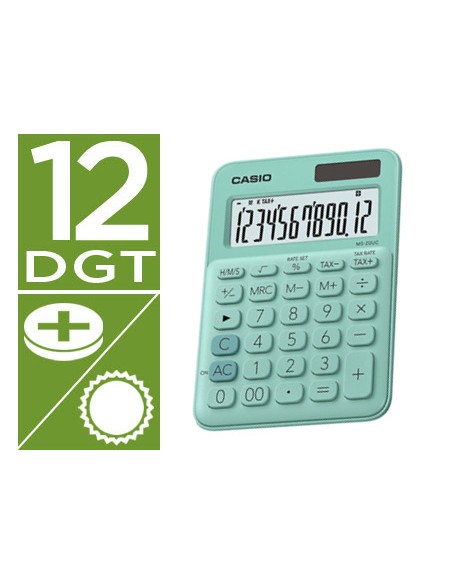 Calculadora casio ms-20uc-gn sobremesa 12 digitos tax +/- color verde