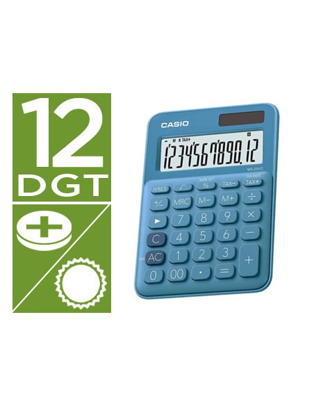 Calculadora casio ms-20uc-bu sobremesa 12 digitos tax +/- color azul
