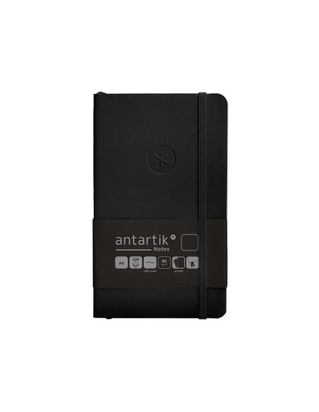 Cuaderno con gomilla antartik notes tapa blanda a6 hojas lisas negro 100 hojas 80 gr fsc