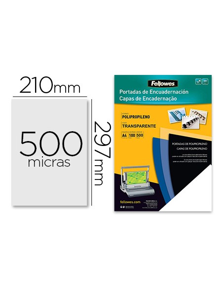 Tapa de encuadernacion fellowes din a4 polipropileno transparente 450 micras pack de 100 unidades