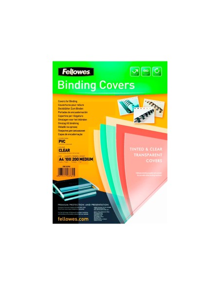 Tapa de encuadernacion fellowes din a4 pvc transparente cristal 180 micras pack de 100 unidades