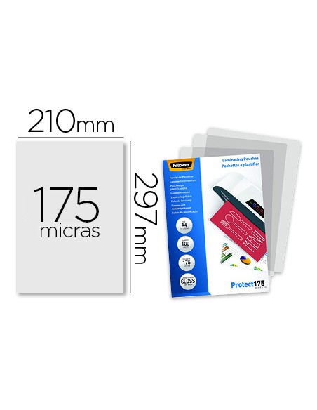 Bolsa de plastificar fellowes brillo din a4 175 mc pack 100 unidades