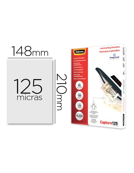 Bolsa de plastificar fellowes brillo din a5 125 mc pack 100 unidades