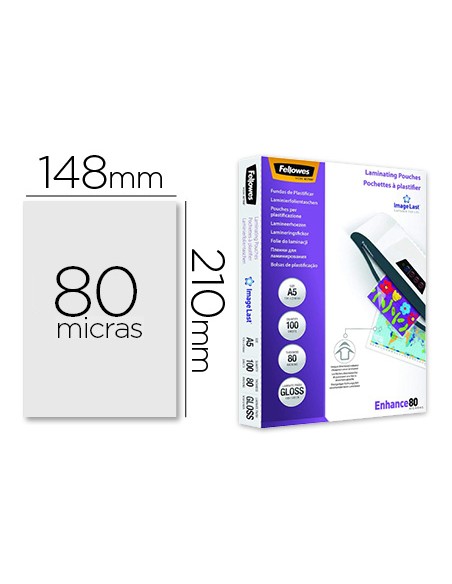 Bolsa de plastificar fellowes brillo din a5 80 mc pack 100 unidades