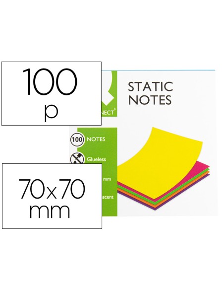 Bloc de notas electrostaticas quita y pon q-connect 70x70 mm 100 hojas 5 colores fluorescentes