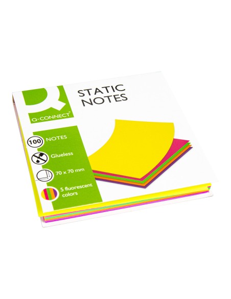 Bloc de notas electrostaticas quita y pon q-connect 70x70 mm 100 hojas 5 colores fluorescentes
