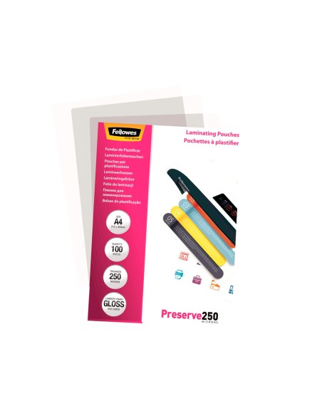 Bolsa de plastificar fellowes brillo din a4 250 mc pack de 100 unidades