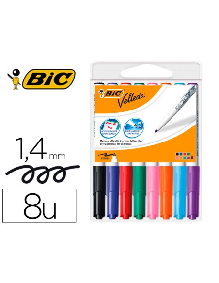Rotulador bic velleda para pizarra punta redonda 1,9 mm bolsa de 8 unidades colores surtidos
