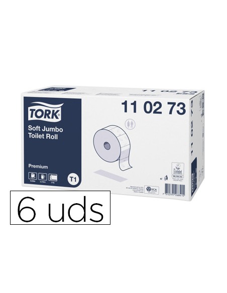 Papel higienico tork jumbo suave 2 capas 360 m para dispensador t1 paquete de 6 rollos
