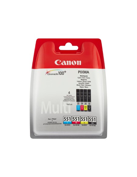 Ink-jet canon 551 c/m/y/bk pixma ip8750 / ix6850 / mg5550 / mg6450 / mg7150 / mx725 / mx925 pack 4 colores